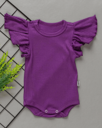 Body para Bebê Manga Babado Canelado Roxo